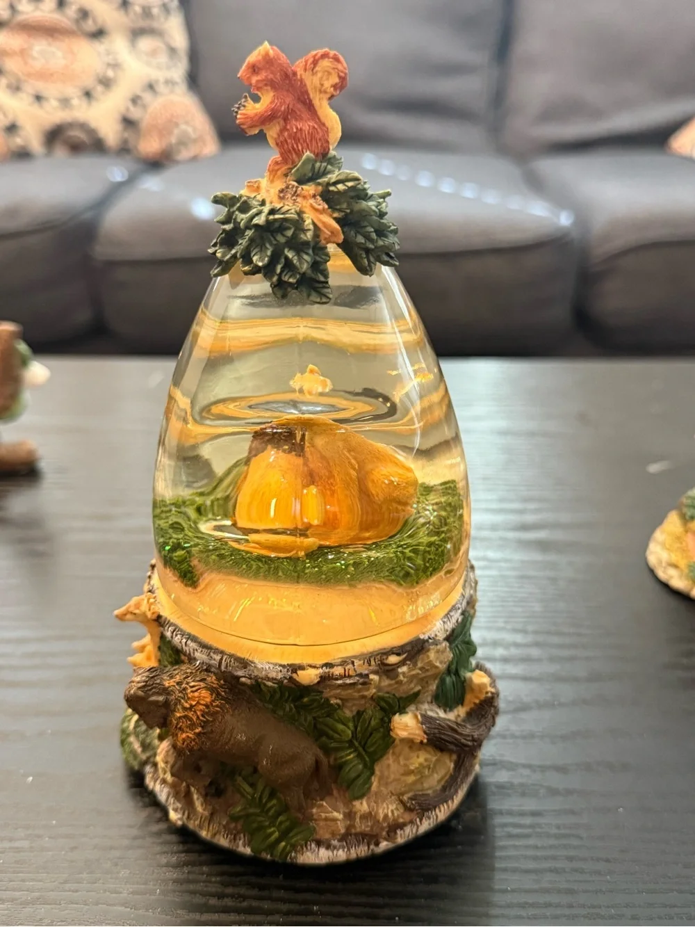 Musical Snow Globe Squirrel Woodland Wildlife Scene Multicolor Glass/Resin